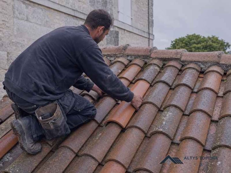 Couvreur Altys Toiture Coutras remplaçant des tuiles sur une toiture à Coutras